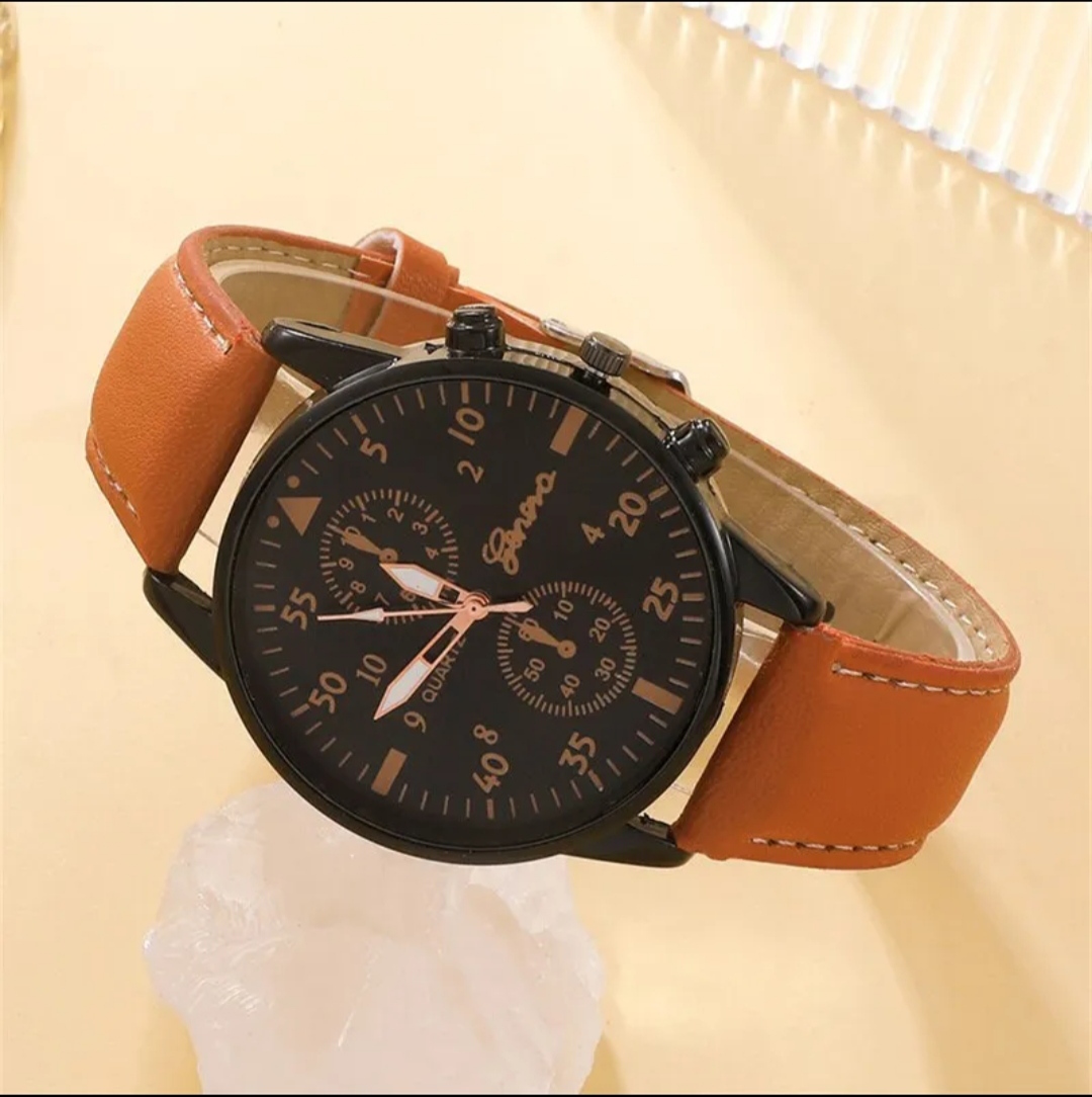 Montre-bracelet à quartz en cuir marron pour homme, ensemble de bracelets de luxe, cadeau d'affaires, nouvelle mode