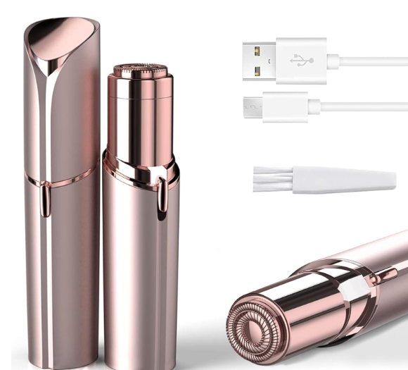 جهاز ازالة شعر الوجه للنساء بدون الم محمول للشفاه والذقن مع منفذ USB قابل لاعادة الشحن بلون ذهبي وردي