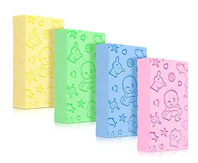 اسفنجة استحمام ناعمة للاطفال والبالغين بتصميم رسوم كرتونية لطيفة لتنظيف وفرك البشرة من لوازم استحمام الطفل لبشرة صحية من 4 قطع