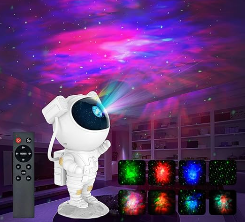 جهاز عرض ضوئي بتصميم رائد فضاء جالكسي لغرفة النوم مع جهاز تحكم عن بعد ومؤقت، جهاز عرض سقف استرو الان ستار للاطفال والكبار
