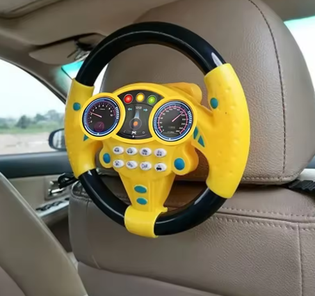 عجلة قيادة للأطفال مع ألعاب صوتية تقوم بتثبيتها في المقعد الخلفي لسيارتك أو في أي مكان