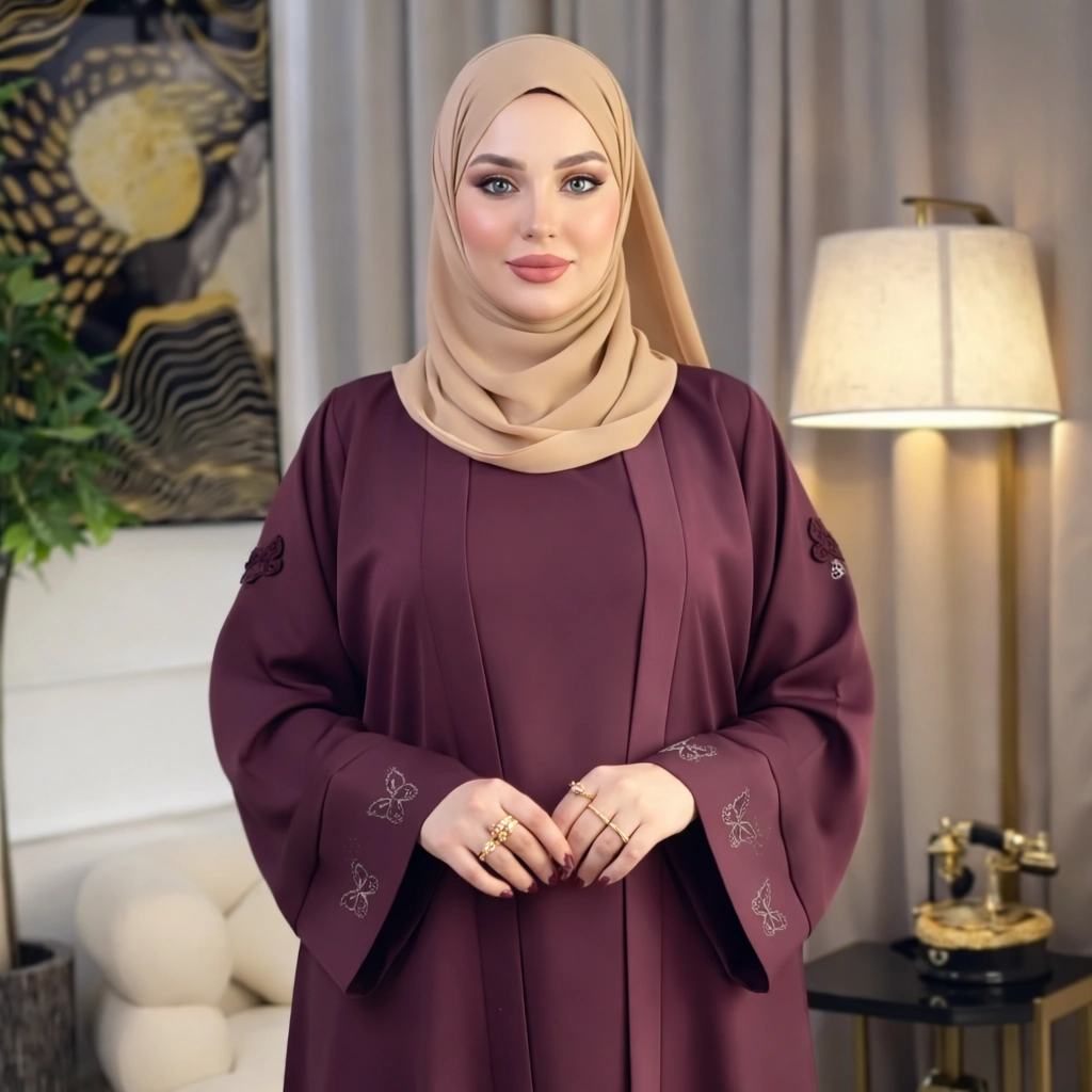 جوهرة العيد: عباءة بقطعتين ستايل ملكي… لأنك تستحقين التميز 💛