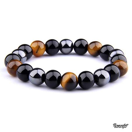 Bracelet Oeil du tigre, Obsidienne et Hématite