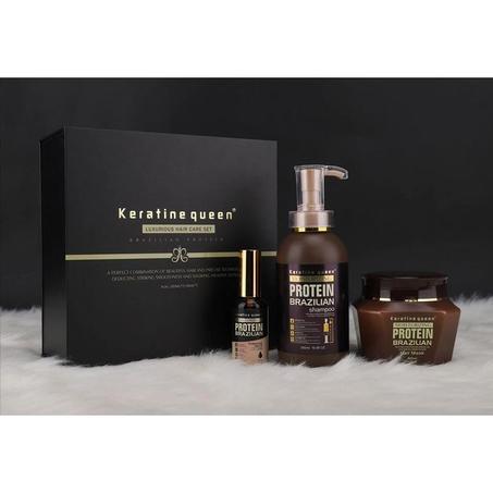 Pack de Shampoing Conditionner Masque & Ampoules كيراتين شامبو بروتين برازيلي + بلسم + ماسك و أمبولات العناية بالشعر