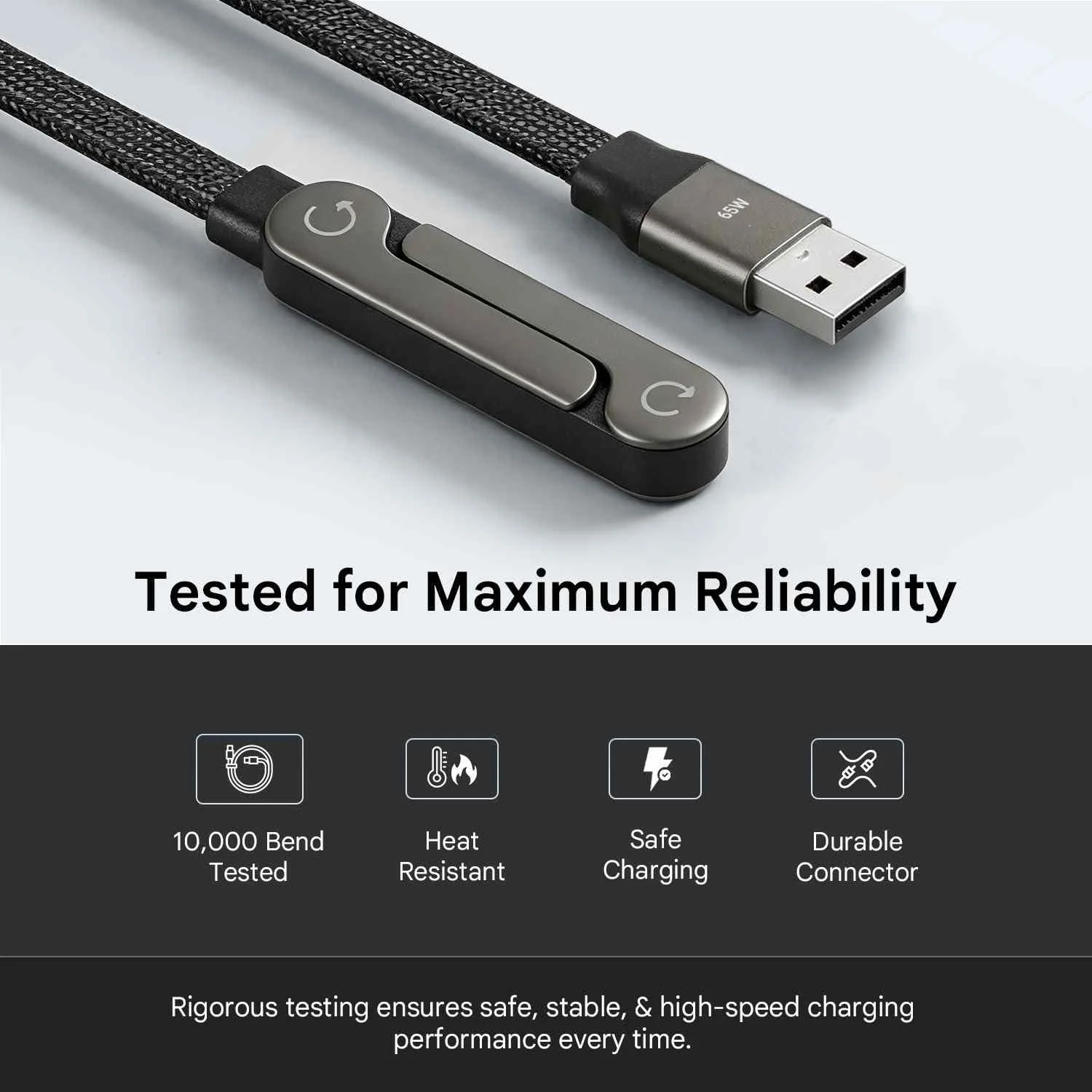 كابل شحن سريع USB إلى Type-C مع حامل للهاتف 360° - 65W  أو