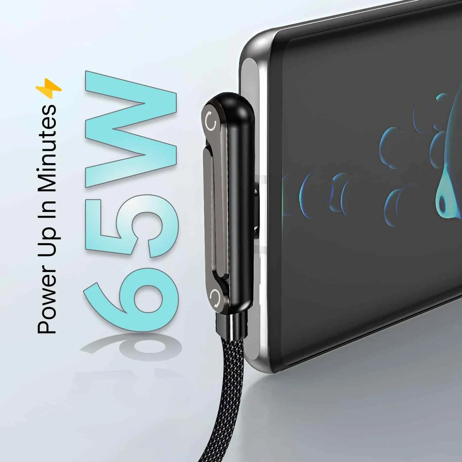 كابل شحن سريع USB إلى Type-C مع حامل للهاتف 360° - 65W  أو