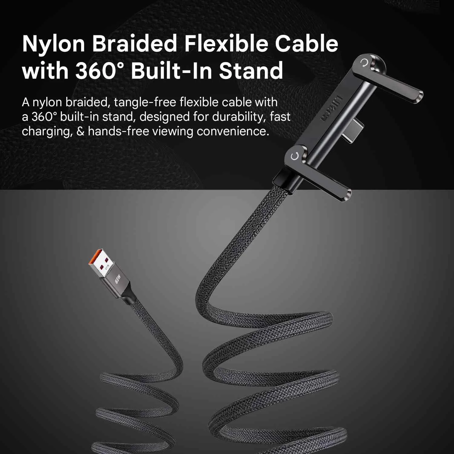 كابل شحن سريع USB إلى Type-C مع حامل للهاتف 360° - 65W  أو