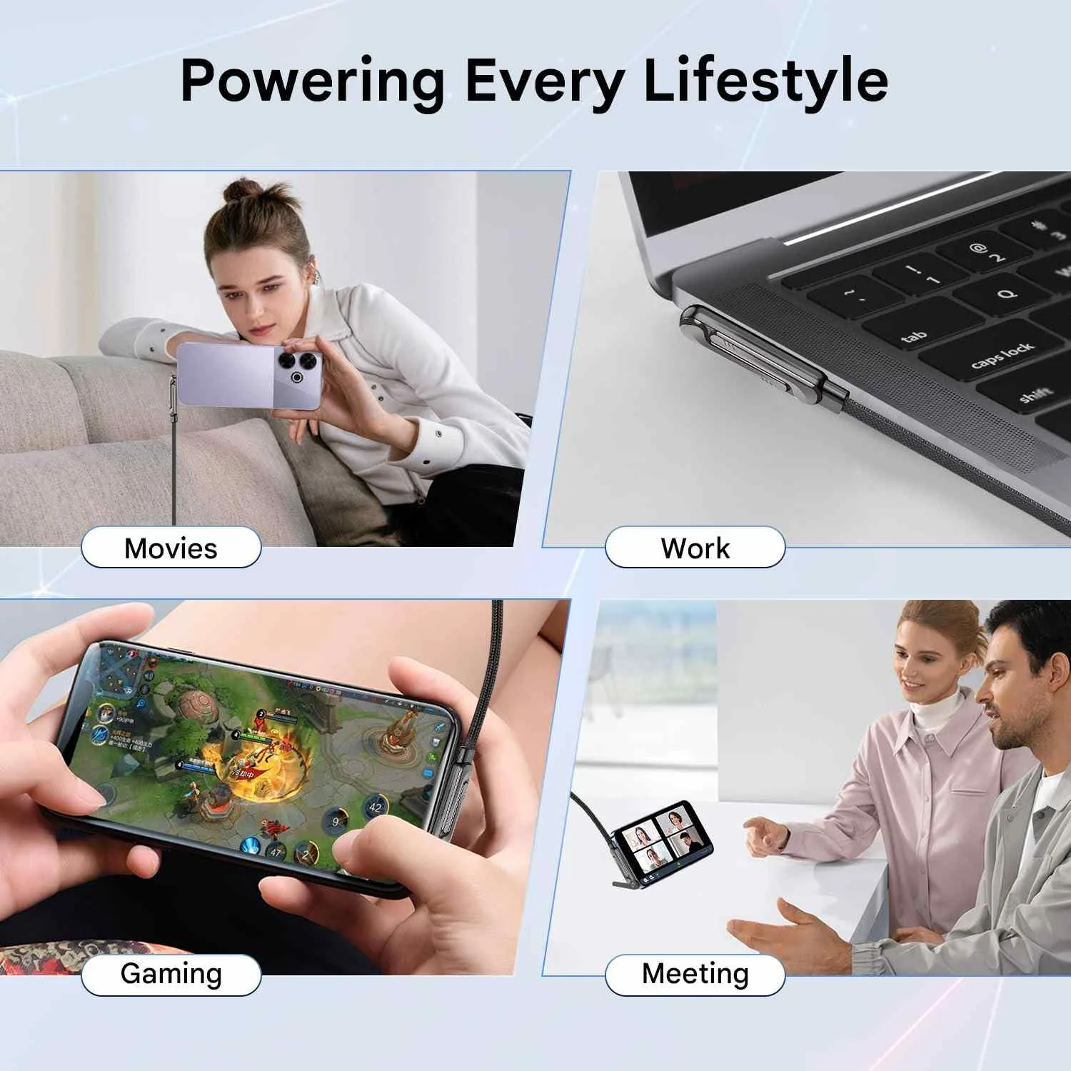 كابل شحن سريع USB إلى Type-C مع حامل للهاتف 360° - 65W  أو