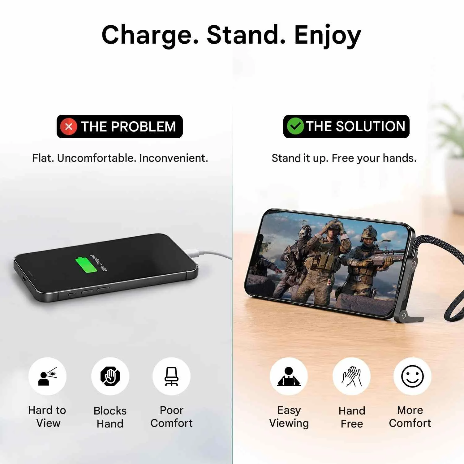 كابل شحن سريع USB إلى Type-C مع حامل للهاتف 360° - 65W  أو