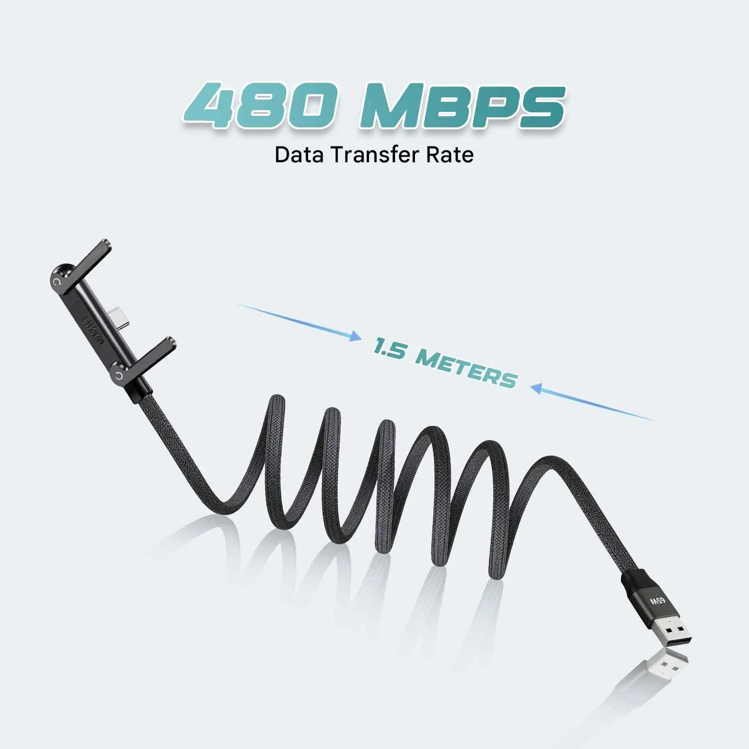 كابل شحن سريع USB إلى Type-C مع حامل للهاتف 360° - 65W  أو