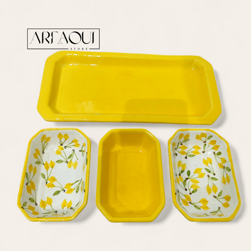 Set Apéritif 01 – Plat et 3 Raviers Design Citron