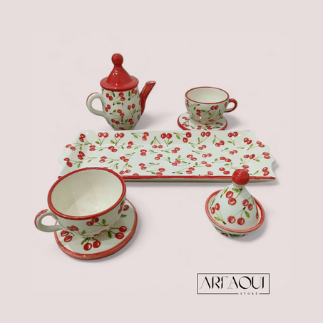 Service Café Cerise Duo avec Plateau Rectangulaire et Mini Tajine