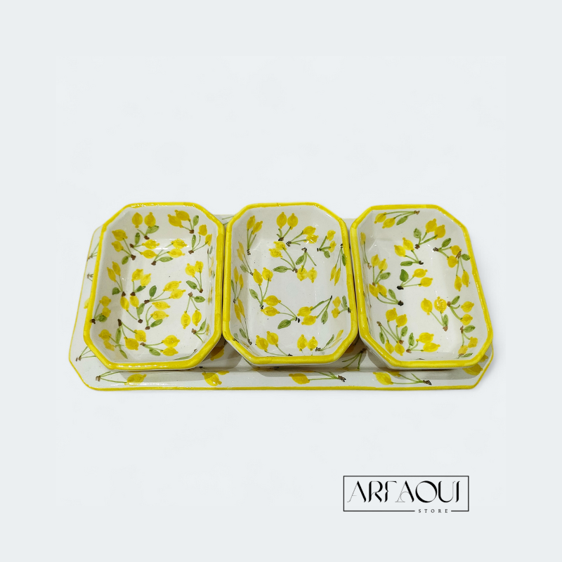 Set Apéritif – Plat et 3 Raviers Design Citron