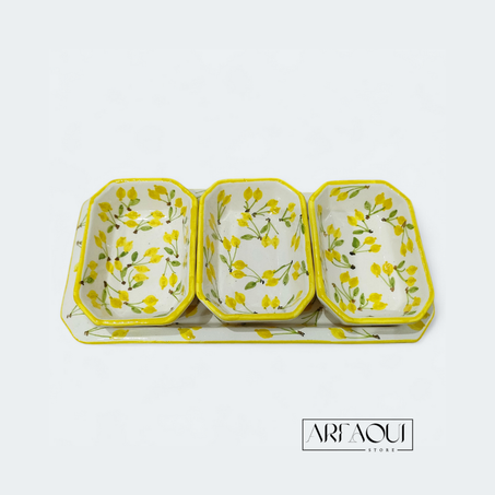 Set Apéritif – Plat et 3 Raviers Design Citron