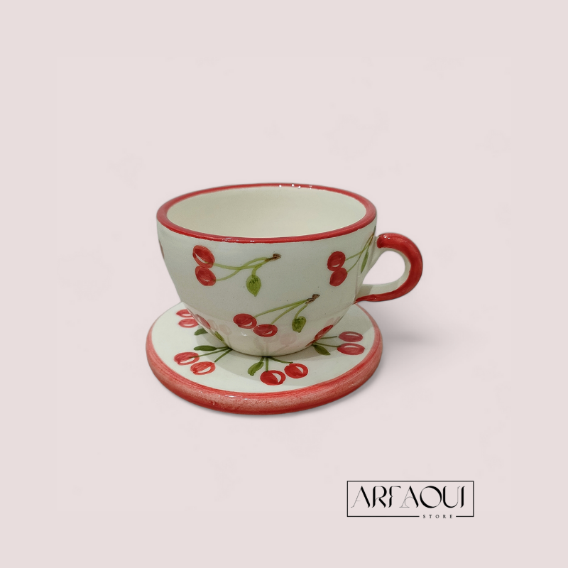 Service Café Cerise Duo avec Plateau Rectangulaire et Mini Tajine