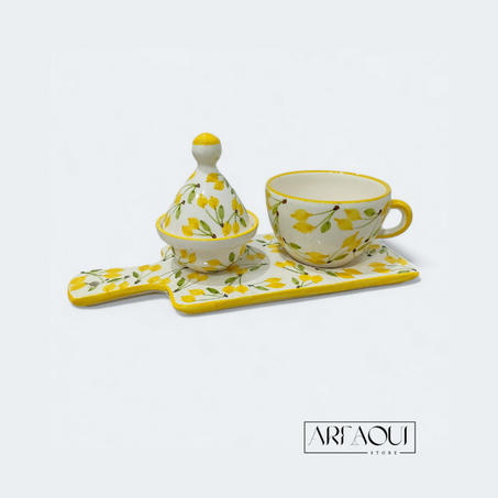 Tasse café avec planche et mini tajine Design Citron
