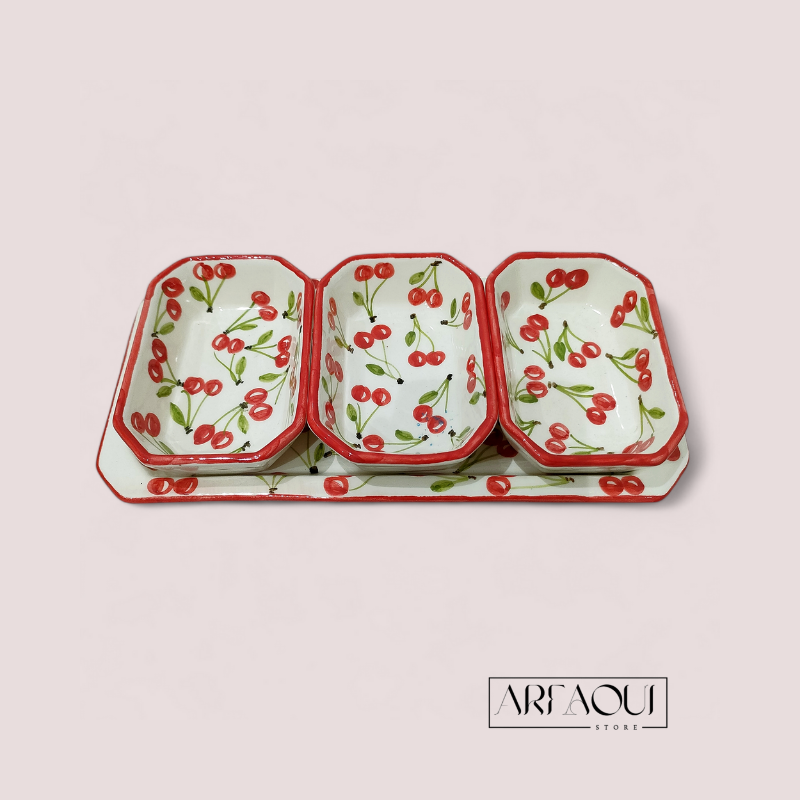 Set Apéritif – Plat et 3 Raviers Design Cerise
