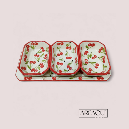 Set Apéritif – Plat et 3 Raviers Design Cerise