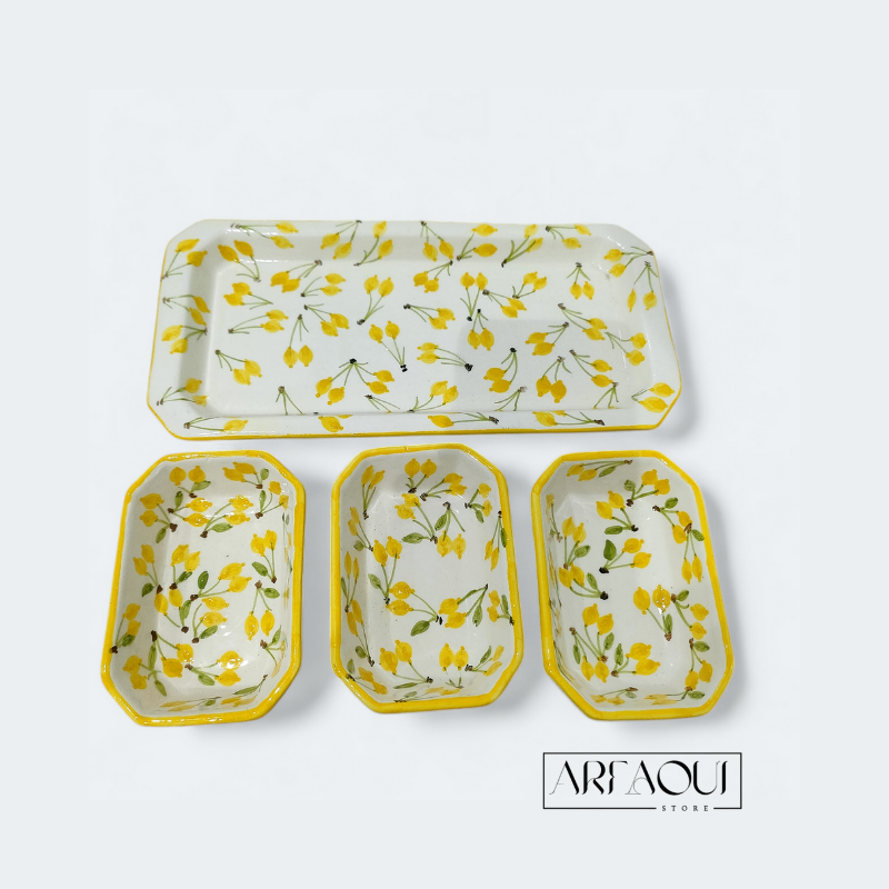 Set Apéritif – Plat et 3 Raviers Design Citron
