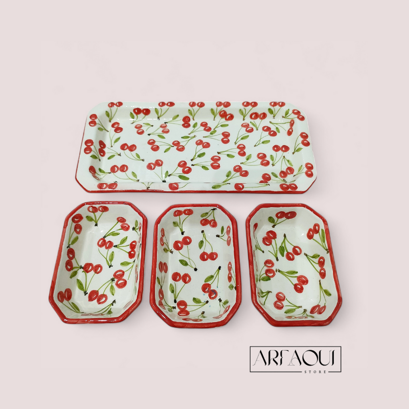 Set Apéritif – Plat et 3 Raviers Design Cerise