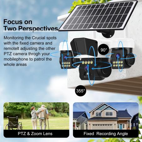 كاميرا مراقبة ذكية بالطاقة الشمسية بثلاث عدسات mp12 mwhite