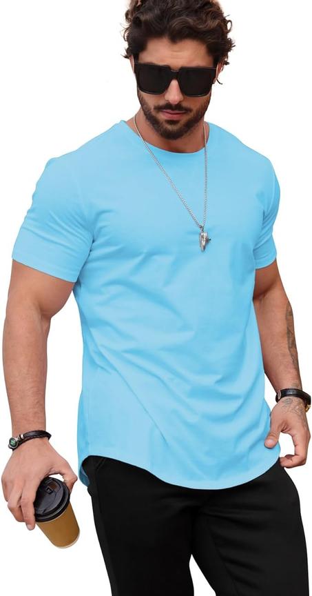 تي شيرت رجالي كاجوال هيبستر هيب هوب طويل بقبة دائرية بدون طوق من مانكوزي