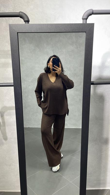 Ensemble En Maille Légère Marron