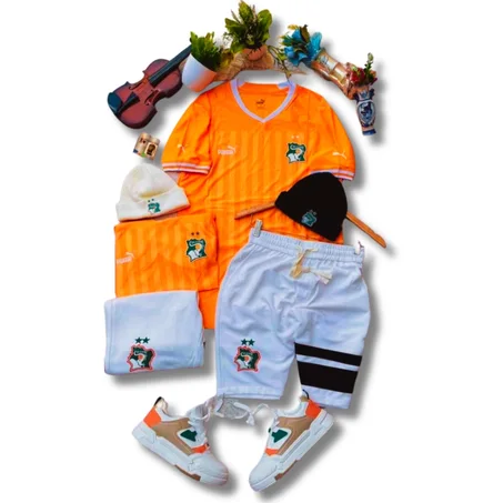 Ensemble Maillot Pro DOMICILE + Survêtement Culotte Blanc - Noir & Chapeau