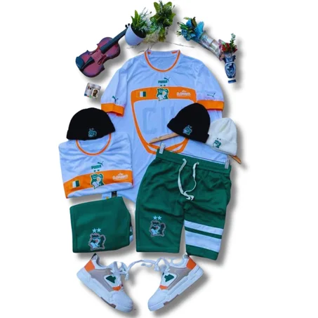 Ensemble Maillot Pro EXTÉRIEUR + Survêtement Culotte Vert - Blanc & Chapeau