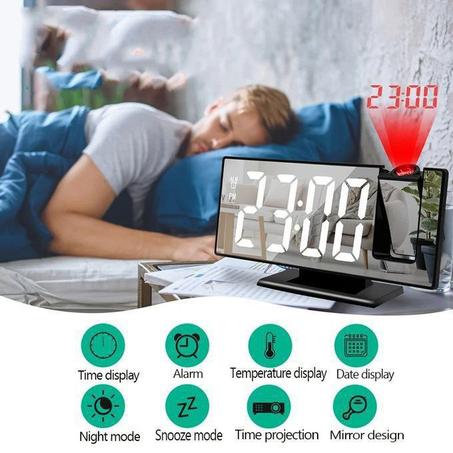 منبه رقمي متعدد الوظائف مع خاصية عرض الوقت على الجدار