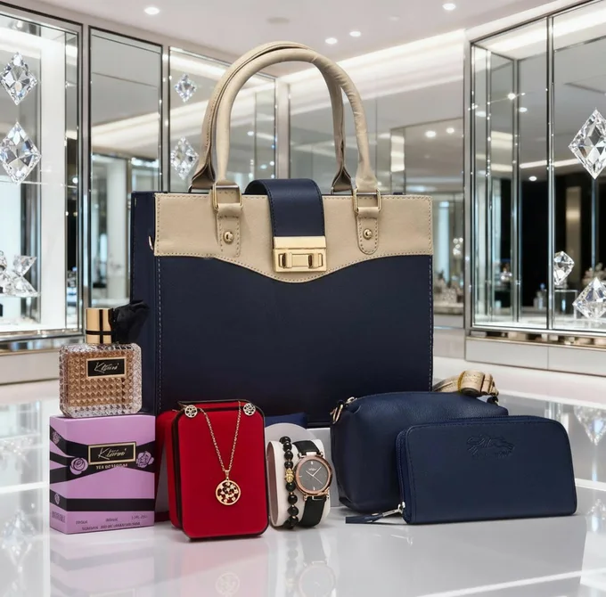 ✨ اكتشفي سحر الأناقة مع حقائب وإكسسوارات مكونة من7 قطع لتُكمل كل إطلالة ببراعة! ✨