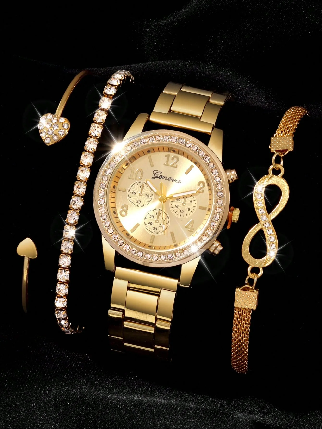 Infinia — Ensemble Montre & 3 Bracelets Femme · Ton Or Rose ∞ GN