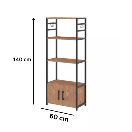 MEUBLE RANGEMENT CUISINE NOIR METAL MDF CHENE COLEUR