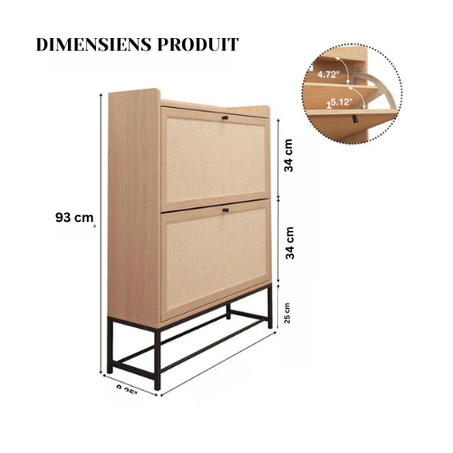 Meuble à chaussures moderne en bois , avec 2 tiroirs rabattables