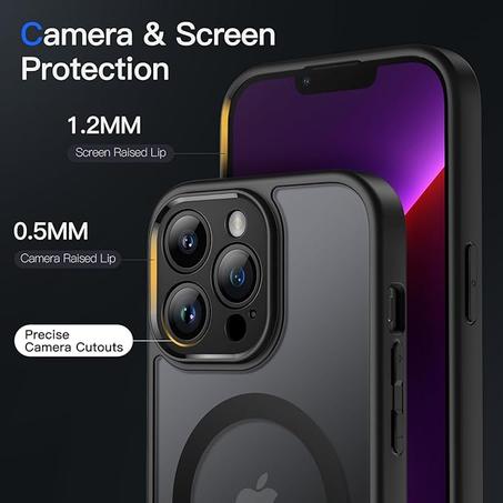 جيتك جراب مغناطيسي لموبايل ايفون 13 برو 6.1 بوصة متوافق مع ماج سيف موبايل رفيع مضاد للصدمات عدسات كاميرا خلفية غير لامعة شبه شفافة اسود، تي بي يو بولي كربونات