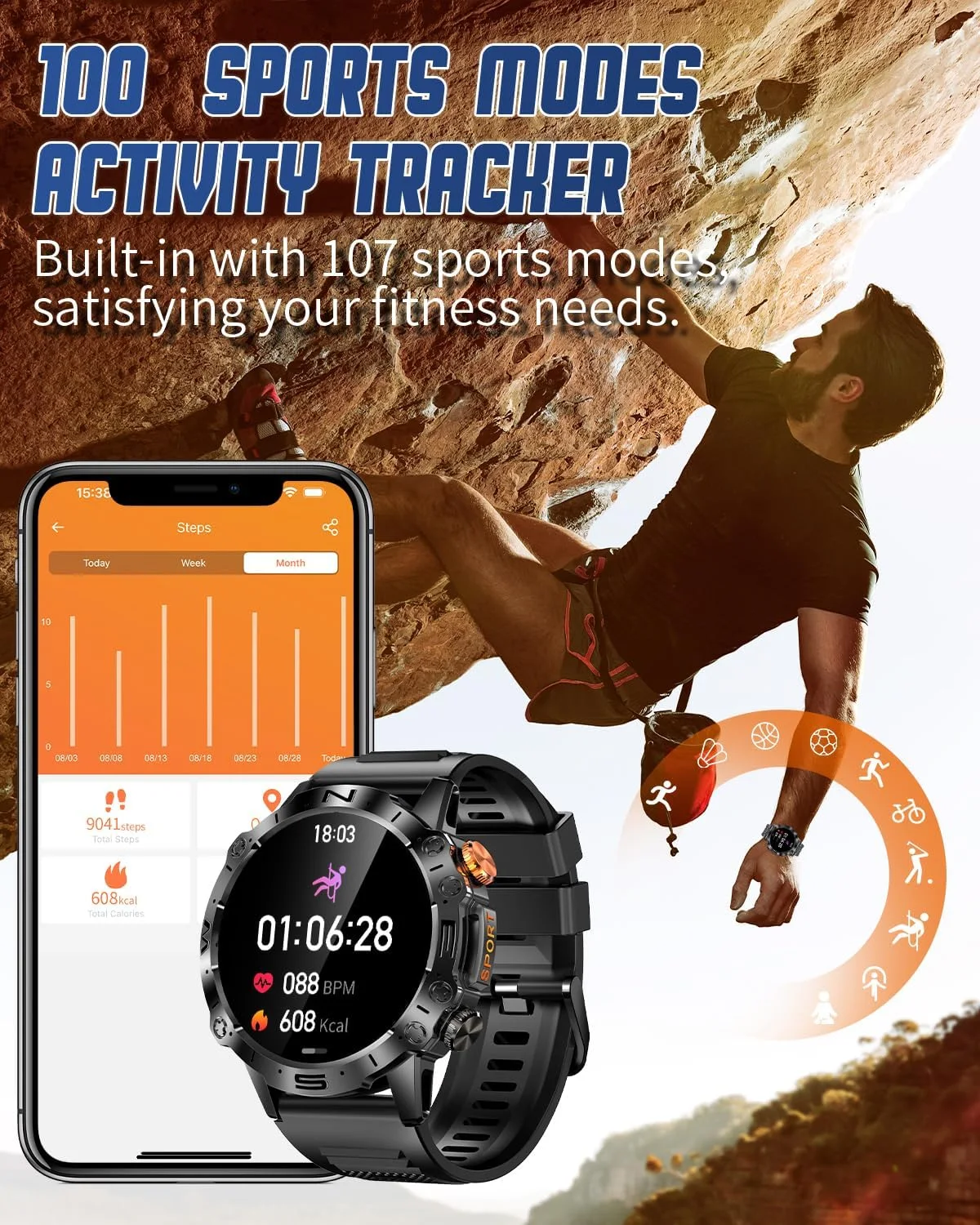 ساعة ذكية للرجال والنساء رد/اجراء مكالمات لياقة بدنية مقاومة للماء معدل ضربات القلب