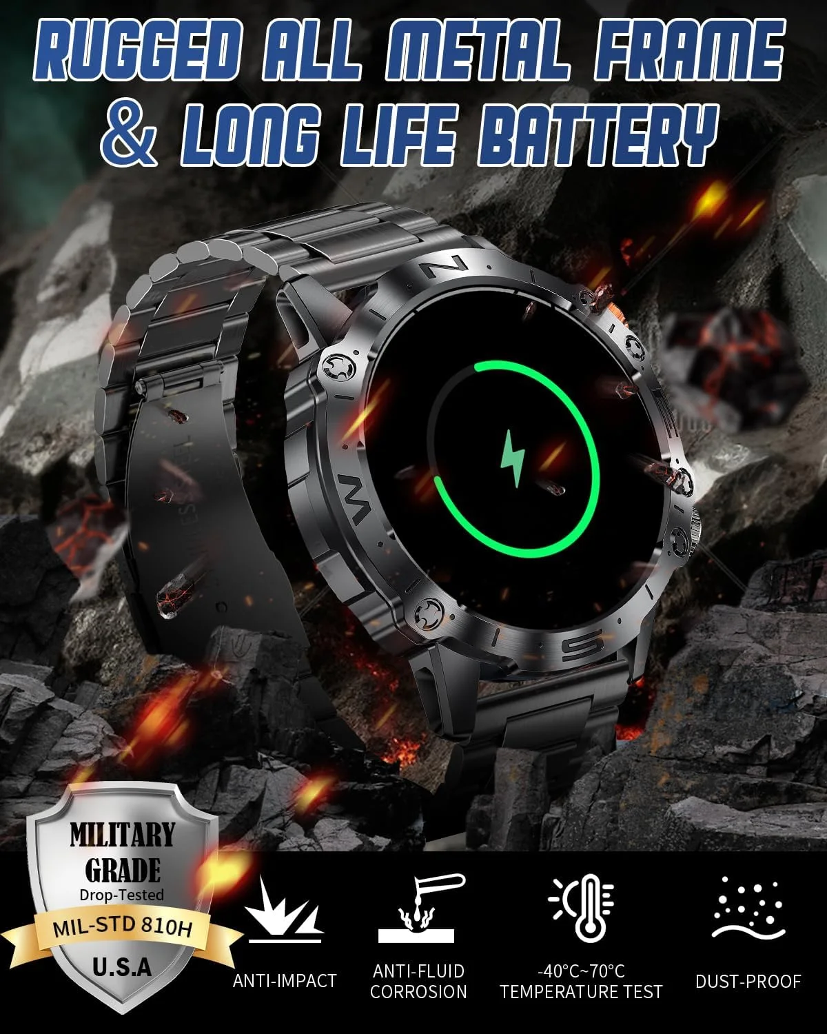 ساعة ذكية للرجال والنساء رد/اجراء مكالمات لياقة بدنية مقاومة للماء معدل ضربات القلب