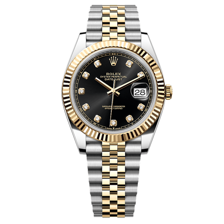 ساعة رولكس ديت جاست سيلفر في جولد مينا اسود - 41 mm
