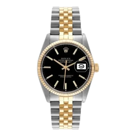 Rolex Datejust Silver and Gold Black Dial Watch - 41 mm