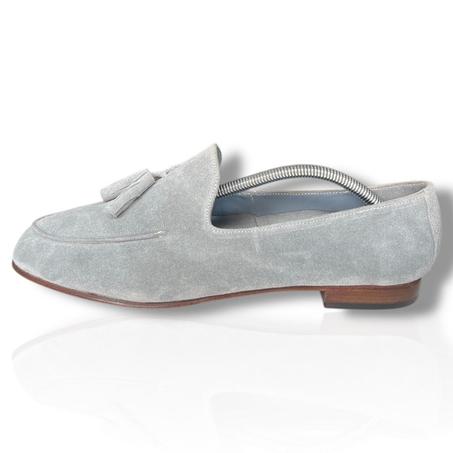 Mocassin en dain à pampilles _ Bleu ciel