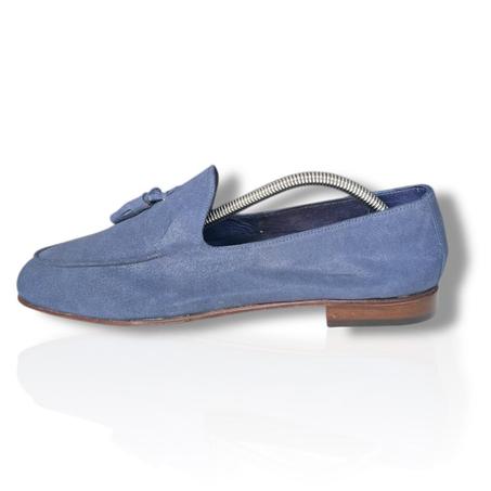 Mocassin en dain à pampilles _ Bleu jean