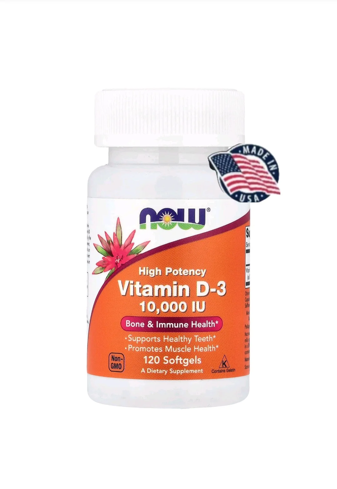 NOW Foods Vitamin D3 10,000 IU 120 Softgels – Bone & Immune Support