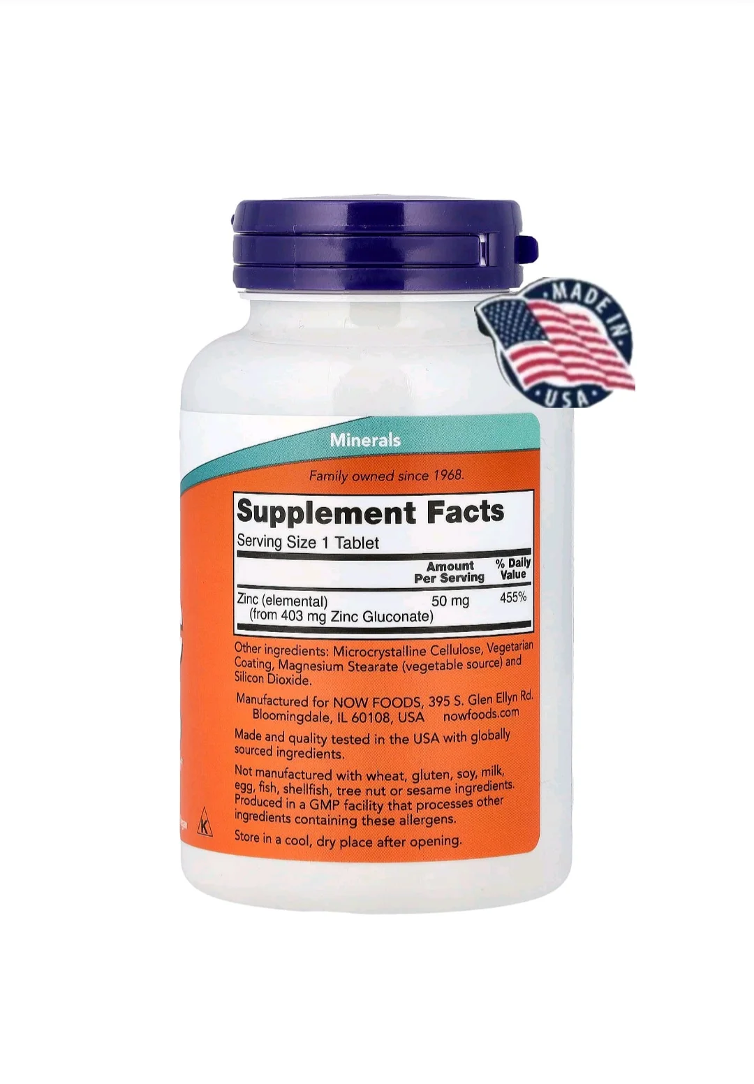 Zinc 50 mg 250 Tablets – NOW Foods