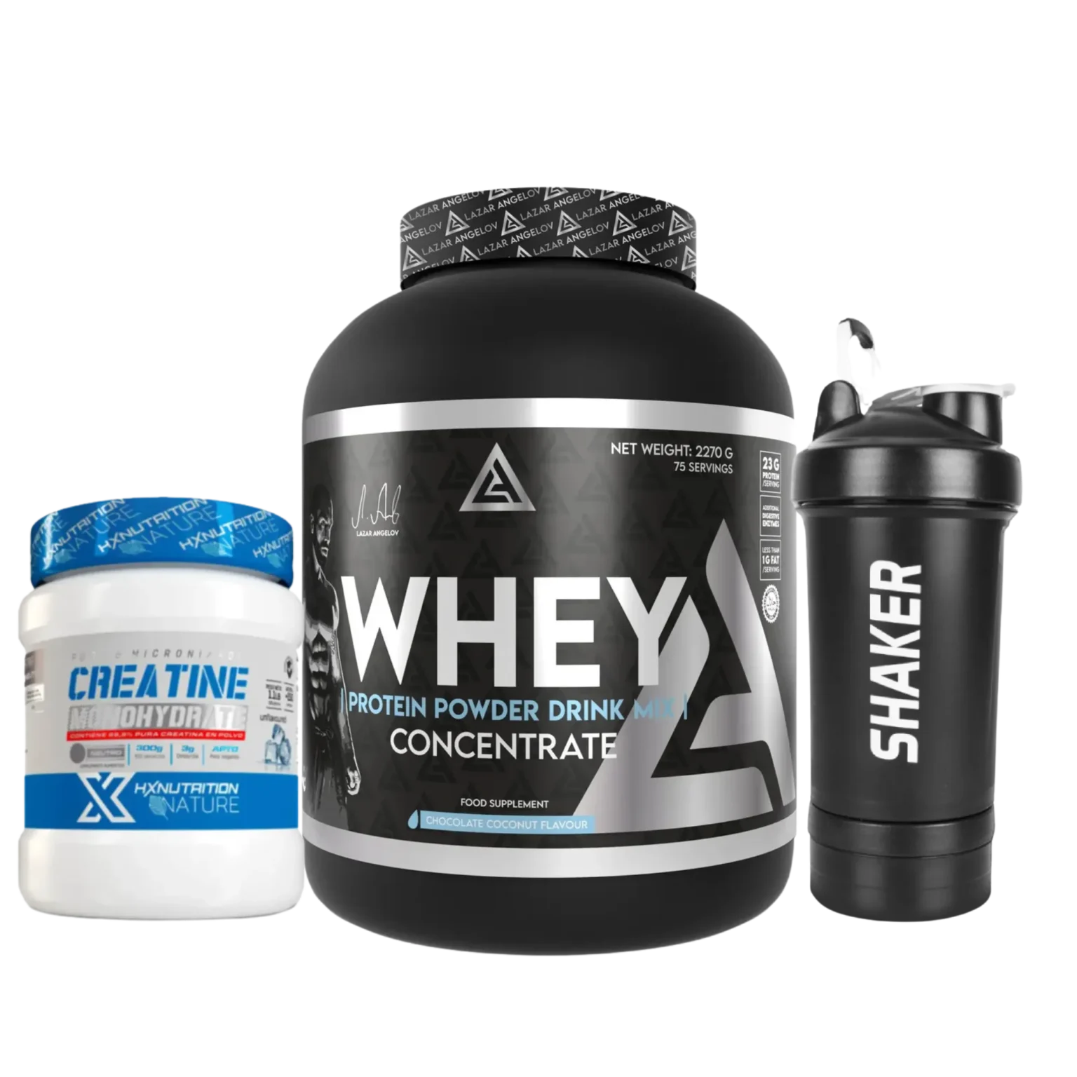 Pack Masse & Performance – Whey Lazar Angelov + Creatine HXNutrition + Smart Shaker