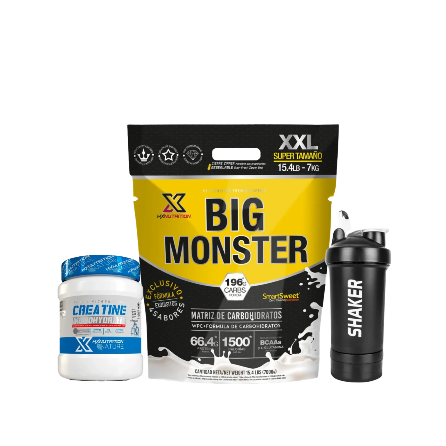 Pack HX Big Monster XXL 7kg – HX CREATINE MONOHYDRATE 300g – Smart shaker