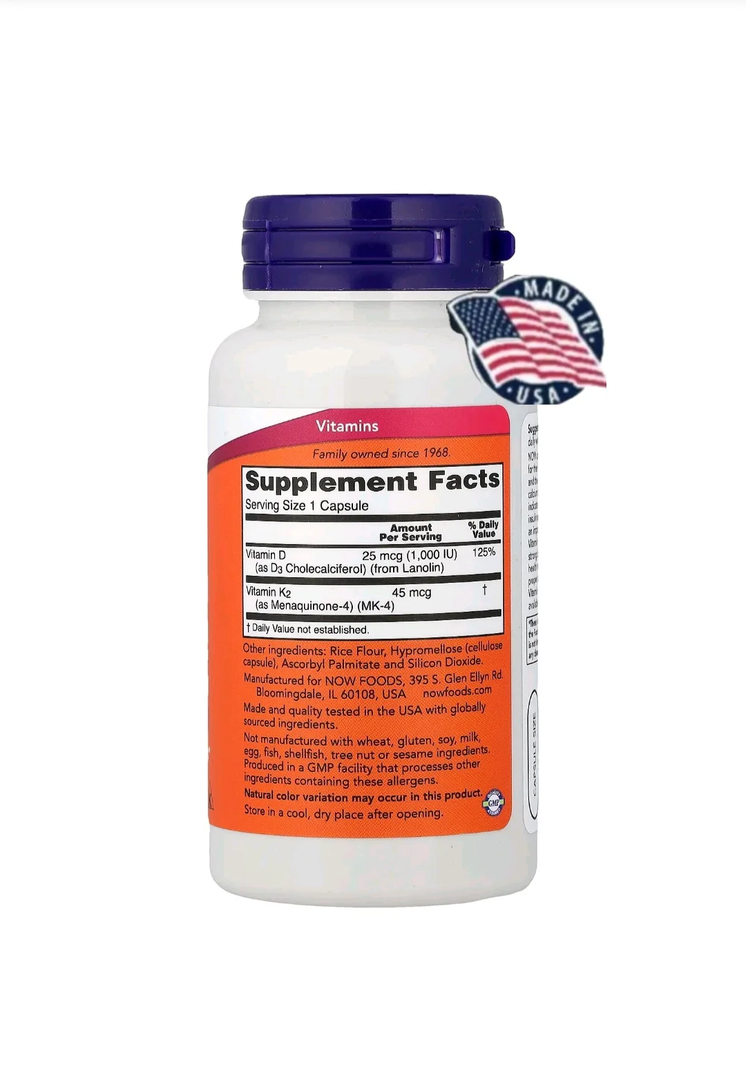 Vitamines D3 et K2 de NOW Foods – 120 capsules | Soutien des os et du système immunitaire