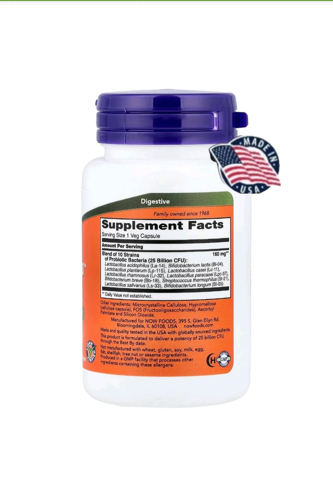 NOW Foods Probiotic 25 Billion 10 Strains 50 Veg Capsules