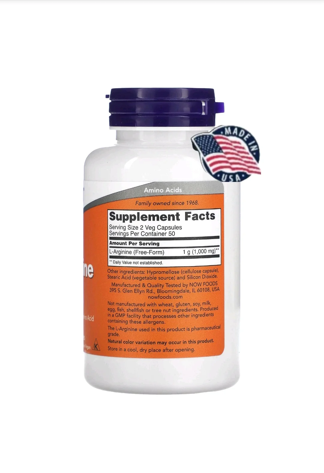 L-Arginine 500mg NOW Foods – Nitric Oxide & Muscle Pump