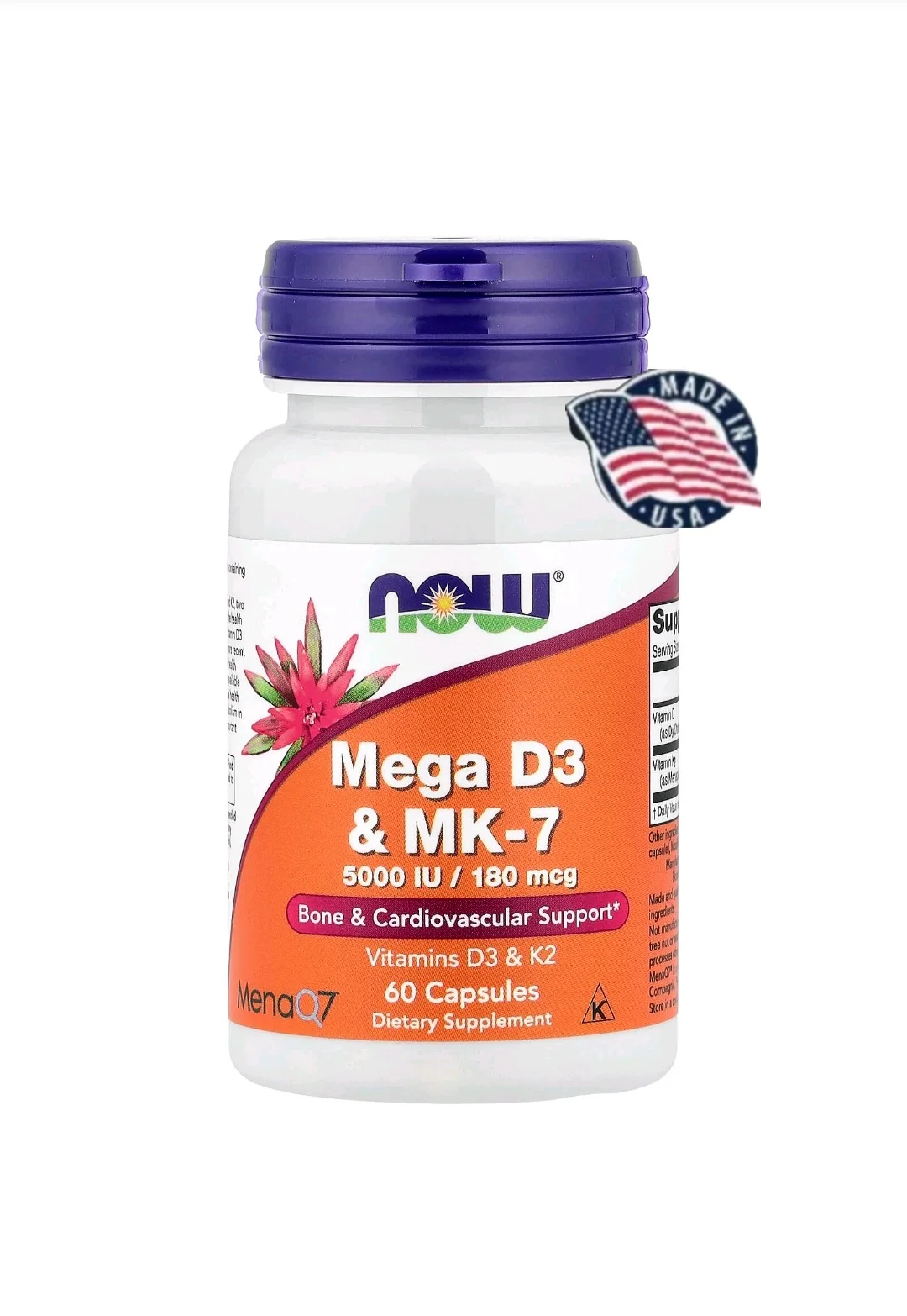 NOW Foods Mega D3 & MK7 – 60 Capsules
