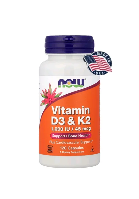 Vitamines D3 et K2 de NOW Foods – 120 capsules | Soutien des os et du système immunitaire